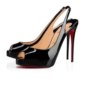 Christian Louboutin Black Patent Leather Peep Toe Slingback Heels